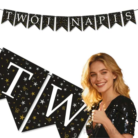 dekoracja baner personalizowany wlasny napis 10 flag girlanda 200 cm