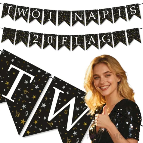 dekoracja baner personalizowany wlasny napis 20 flag girlanda 200 cm