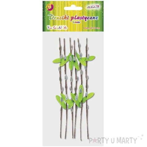 dekoracja bazie z listkami aliga 31 cm 6 szt