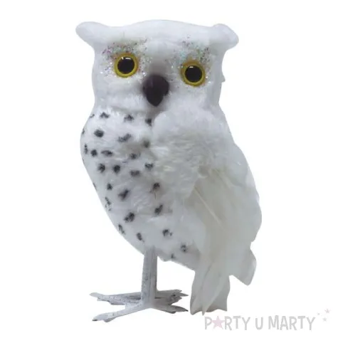 dekoracja biala sowa guirca 18 cm