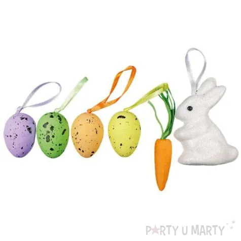 dekoracja bialy krolik i kolorowe pisanki titanum