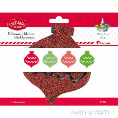 dekoracja bombki kolorowe filcowa titanum 6 szt