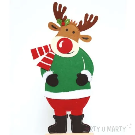 dekoracja boze narodzenie renifer w szaliku wielokolorowa guirca 62 cm