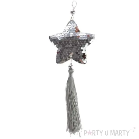 dekoracja cekinowa gwiazdka srebrna arpex 23 cm