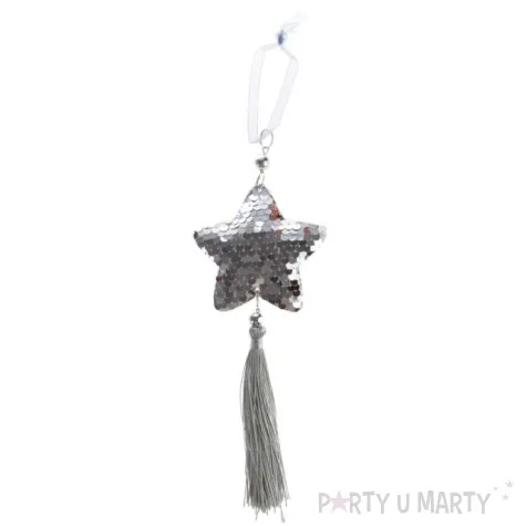 dekoracja cekinowa gwiazdka srebrna arpex 23 cm