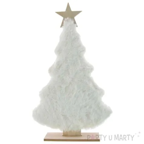 dekoracja choinka z bialym futerkiem drewniana arpex 30 cm
