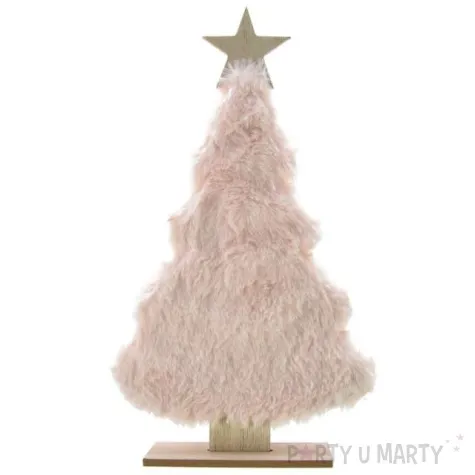 dekoracja choinka z rozowym futerkiem drewniana arpex 30 cm