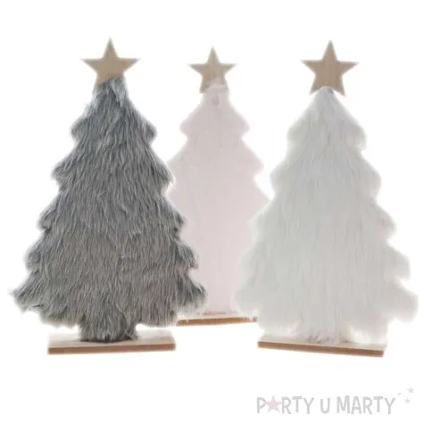 dekoracja choinka z szarym futerkiem drewniana arpex 30 cm