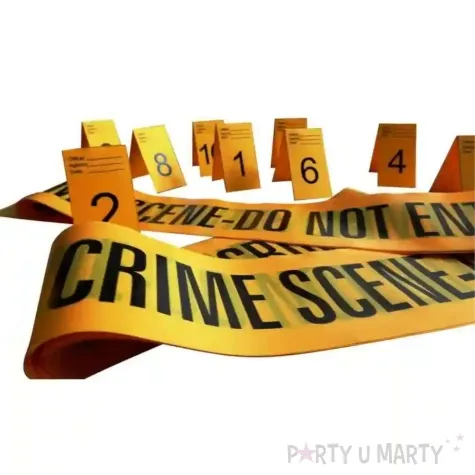 dekoracja crime scene tasma policyjna i numerki guirca 6 szt