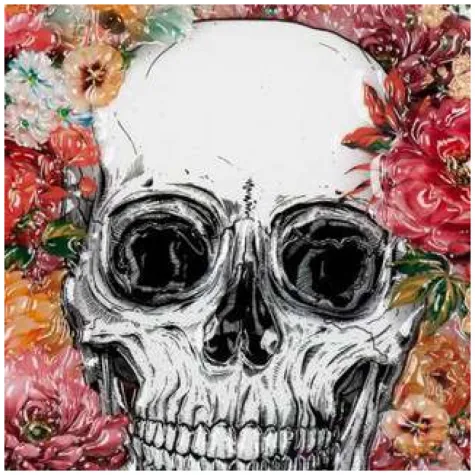 dekoracja czaszka z kwiatami swieto zmarlych boland 46 x 50 cm