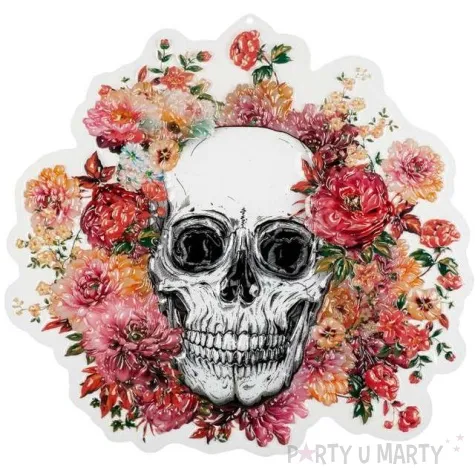 dekoracja czaszka z kwiatami swieto zmarlych boland 46 x 50 cm