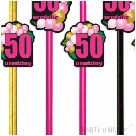 dekoracja do napojow na 50 urodziny slomki papierowe liczba 40 baloniki 6 szt