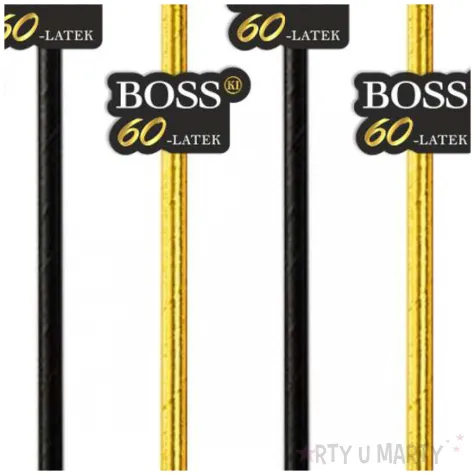 dekoracja do napojow na urodziny slomki papierowe bosski 60 latek czarno zlote 6 szt