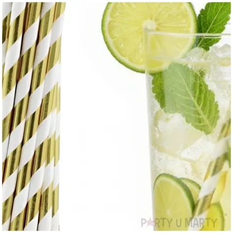 dekoracja do napojow slomki papierowe w paski zlote chrom 19 5cm 10 szt