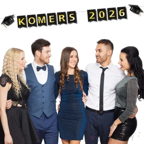 dekoracja do powieszenia baner komers 2026 biret girlanda papierowa czarno zlota 2 5 m