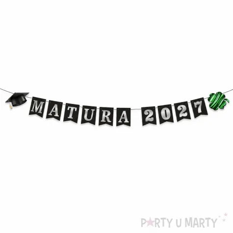 dekoracja do powieszenia baner matura 2027 girlanda papierowa czarno srebrna do szkoly 2 5 m