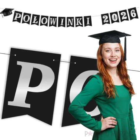 dekoracja do powieszenia baner polowinki 2026 girlanda papierowa czarno srebrna 2 5 m
