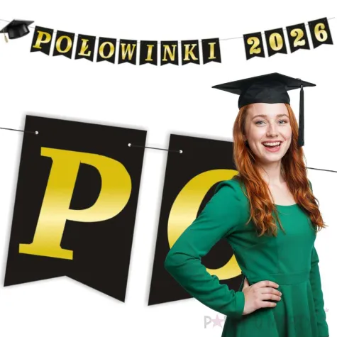 dekoracja do powieszenia baner polowinki 2026 girlanda papierowa czarno zlota 2 5 m