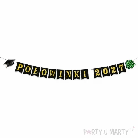dekoracja do powieszenia baner polowinki 2027 girlanda papierowa czarno zloty do szkoly