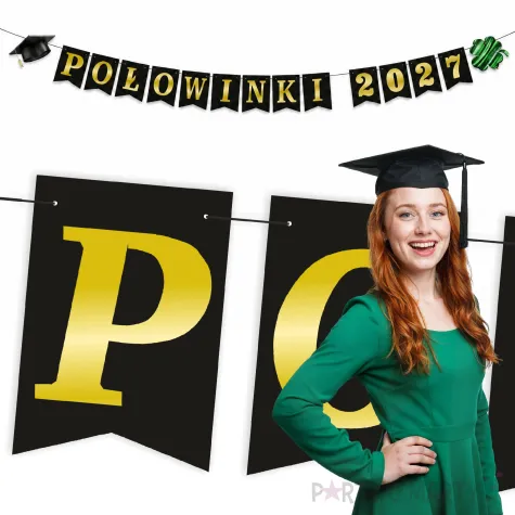 dekoracja do powieszenia baner polowinki 2027 girlanda papierowa czarno zloty do szkoly