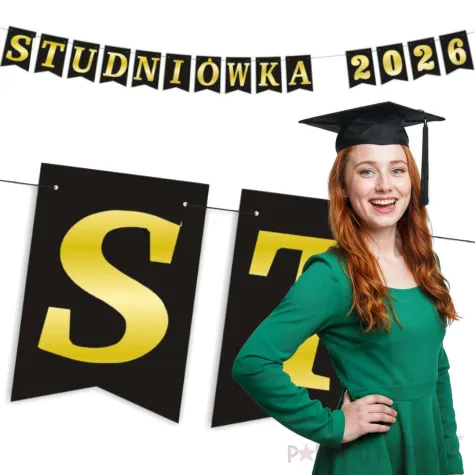 dekoracja do powieszenia baner studniowka 2026 girlanda papierowa czarno zlota