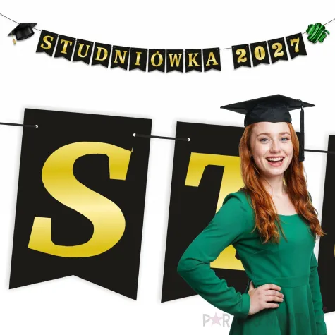 dekoracja do powieszenia baner studniowka 2027 girlanda papierowa czarno zlota do szkoly