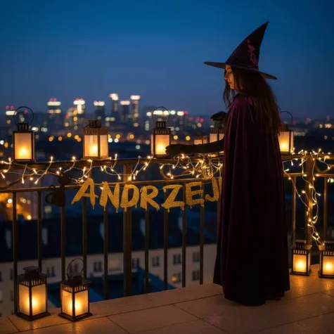 dekoracja do powieszenia na andrzejki baner kot i kapelusz czarownicy girlanda papierowa 1 5 m