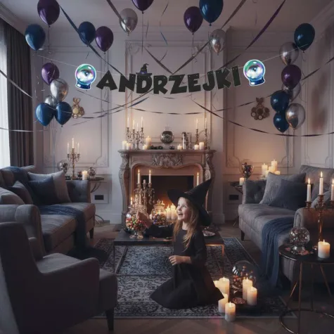 dekoracja do powieszenia na andrzejki baner wrozbita maciej girlanda papierowa 2 m