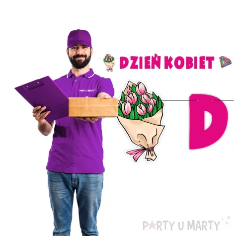 dekoracja do powieszenia na dzien kobiet baner girlanda papierowa kwiaty i diament rozowy 2 m
