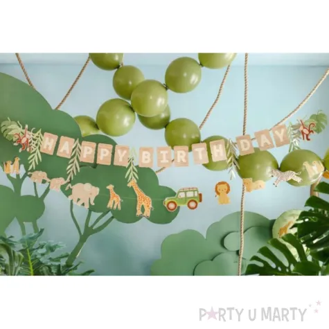 dekoracja do powieszenia na urodziny baner girlanda papierowa happy birthday zwierzeta safari
