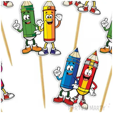 dekoracja do przedszkola na dzien kredki pikery na babeczki muffinki kolorowi przyjaciele 6 szt