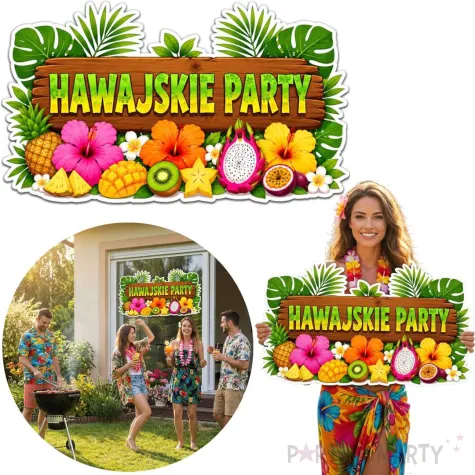 dekoracja do przyklejenia na okno drzwi hawajskie party kwiaty i owoce wakacje lato aloha