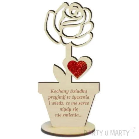dekoracja drewniana 3d kwiatek kochany dziadku 14 cm