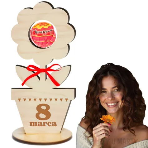 dekoracja drewniana 3d kwiatek na lizak 8 marca 14 cm