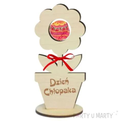 dekoracja drewniana 3d kwiatek na lizak dzien chlopaka 14 cm