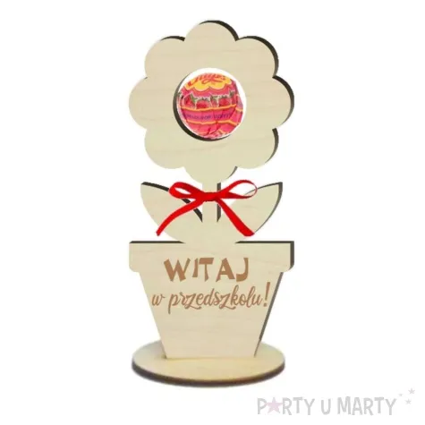 dekoracja drewniana 3d kwiatek na lizak witaj w przedszkolu 14 cm
