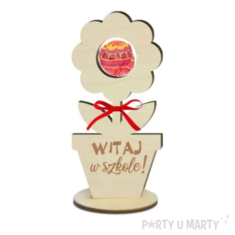 dekoracja drewniana 3d kwiatek na lizak witaj w szkole 14 cm