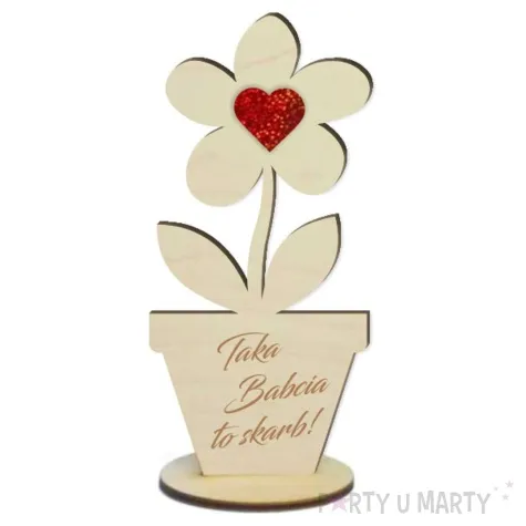 dekoracja drewniana 3d kwiatek taka babcia to skarb serce holo 14 cm