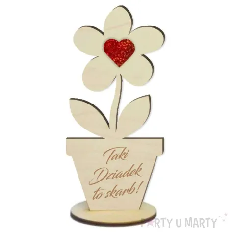 dekoracja drewniana 3d kwiatek taki dziadek to skarb serce holo 14 cm