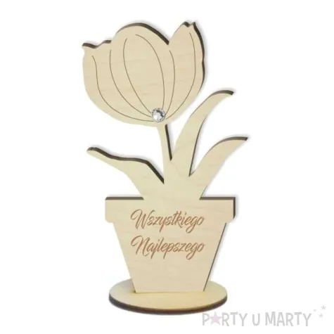 dekoracja drewniana 3d kwiatek z cyrkonia wszystkiego najlepszego 14 cm