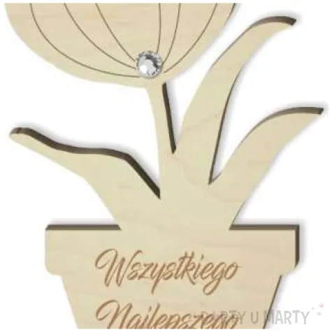 dekoracja drewniana 3d kwiatek z cyrkonia wszystkiego najlepszego 14 cm