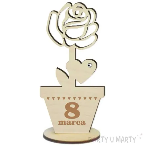 dekoracja drewniana 3d kwiatek z perelka 8 marca 14 cm