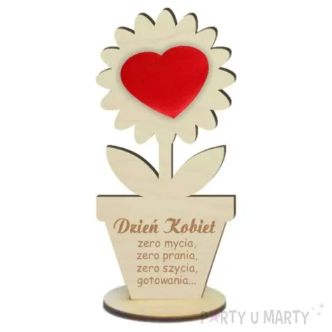 dekoracja drewniana 3d kwiatek z sercem dzien kobiet 14 cm