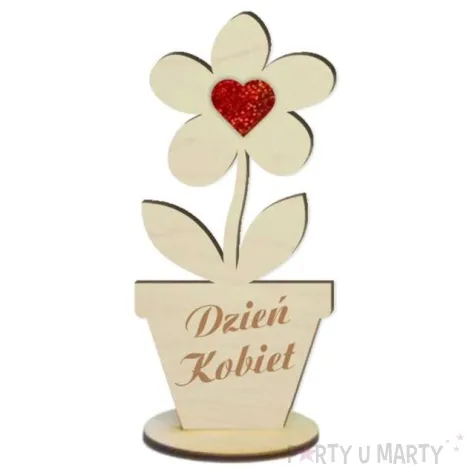 dekoracja drewniana 3d kwiatek z sercem holo na dzien kobiet 14 cm
