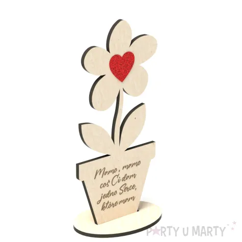 dekoracja drewniana 3d kwiatek z sercem holo na dzien matki 14 cm