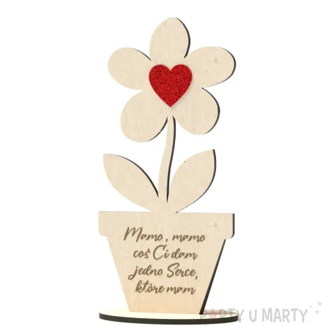 dekoracja drewniana 3d kwiatek z sercem holo na dzien matki 14 cm