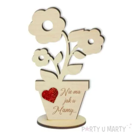 dekoracja drewniana 3d kwiatki z sercem holo na dzien matki 14 cm
