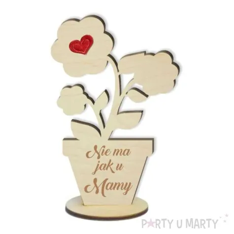 dekoracja drewniana 3d kwiatki z serduszkiem na dzien matki 14 cm