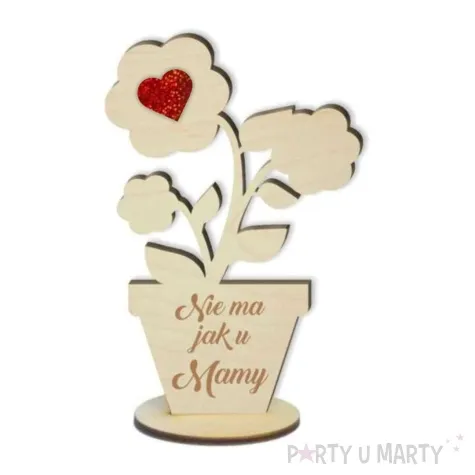 dekoracja drewniana 3d kwiatki z serduszkiem na dzien matki holo 14 cm