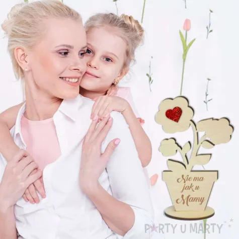 dekoracja drewniana 3d kwiatki z serduszkiem na dzien matki holo 14 cm